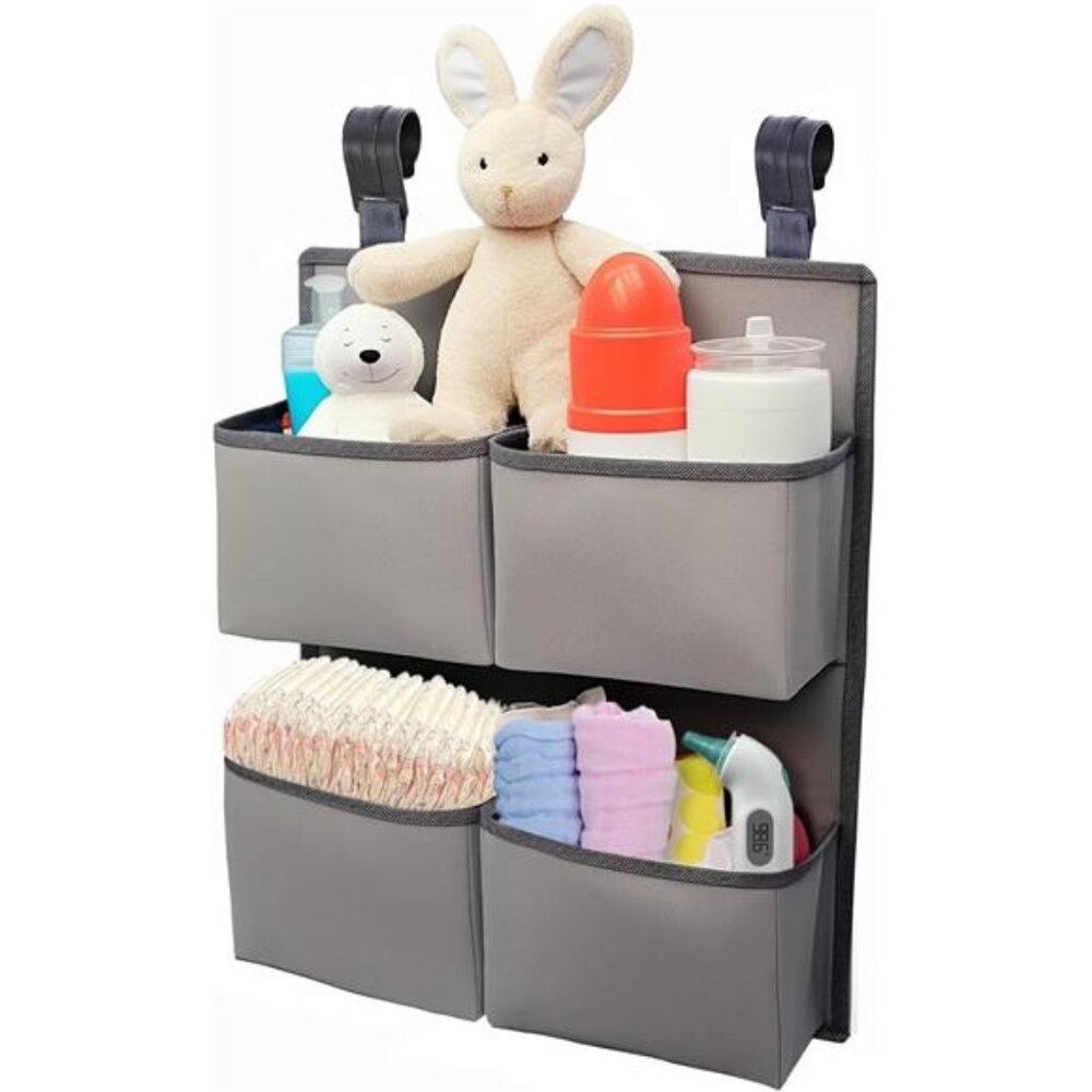 Hanging Diaper Organizer for Crib Bassinet Playpen Nursery Storage Holder 4 Pock